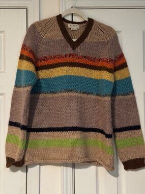 90s Rare Vintage J Crew Southwestern Striped Wool Sweater Chunky Large unisex
